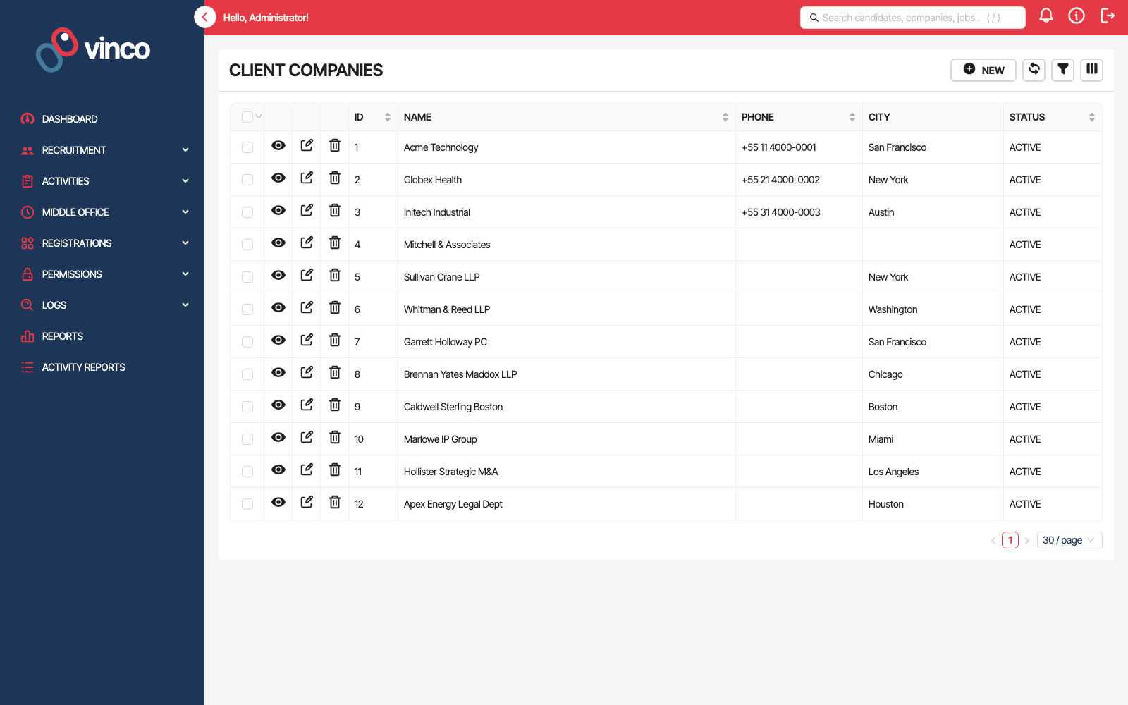 Client accounts screenshot