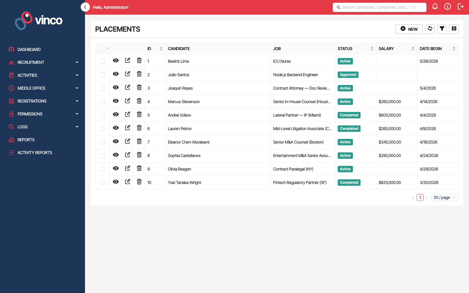 Placements screenshot