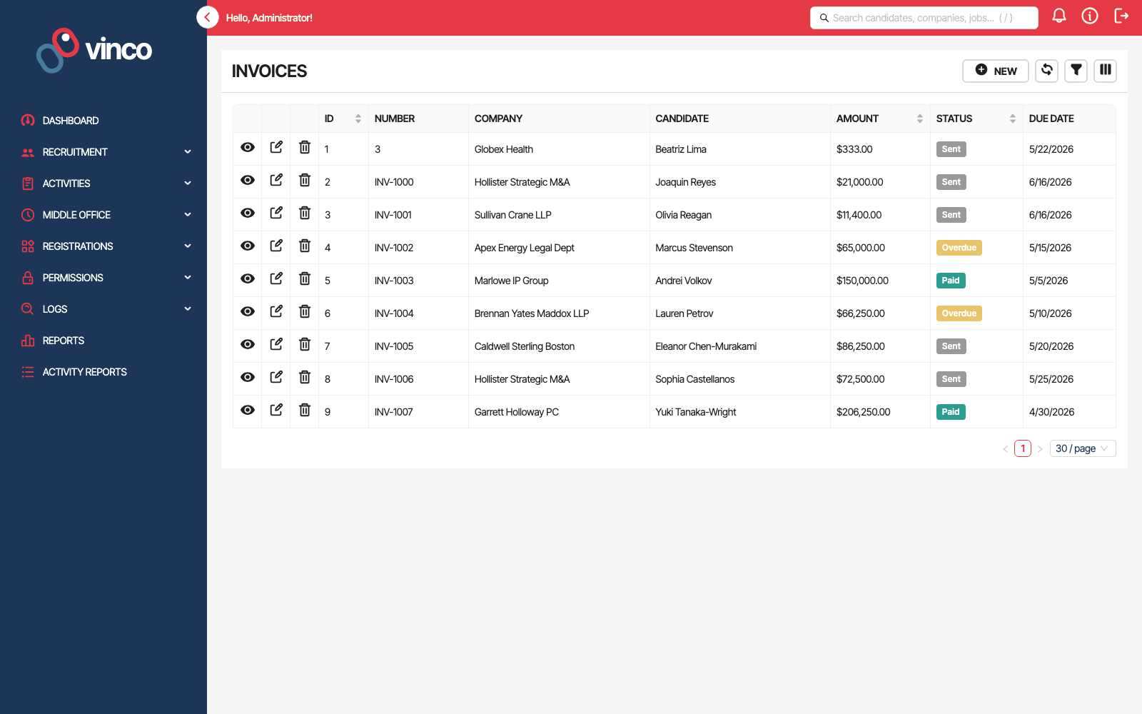 Invoices screenshot